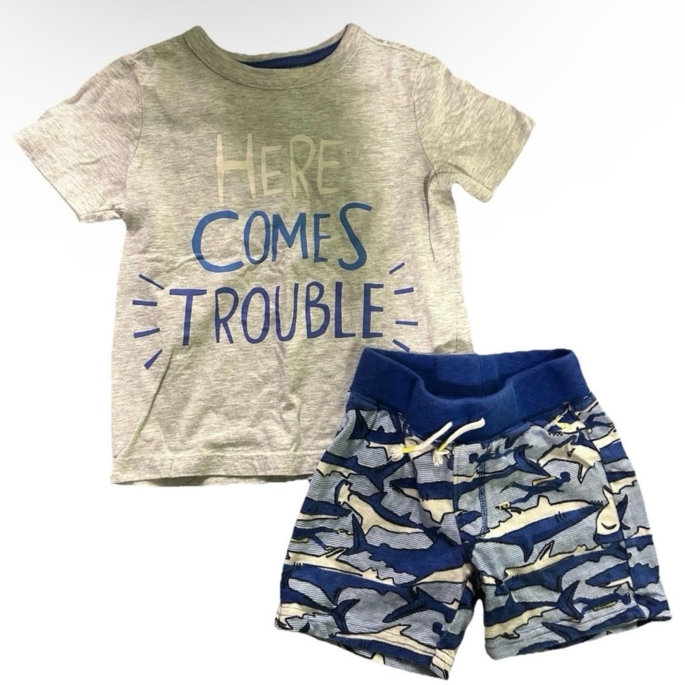 Joules Toddler Boy T Shirt Shorts Outfit Size 4 Summer Sharks